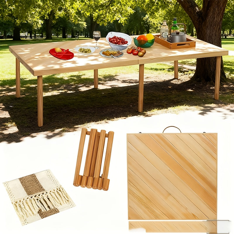 1pc Heavy-Duty Foldable Low-Profile Picnic Table with Tablecloth - 60-Inch Portable Outdoor Table Suitable for Camping, BBQ, Backyard, - Lightweight Foldable with Solid Wood Tabletop & Powder-Coated Frame