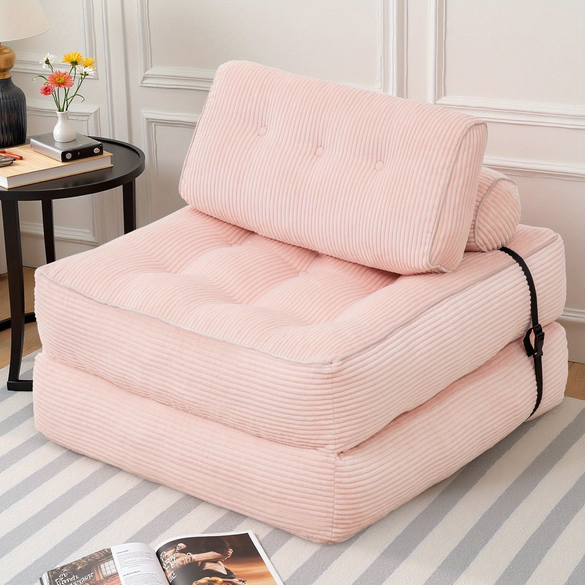 Folding Sofa Bed, Convertible Floor Recliner Chair with Back Support & Mattress, No Assembly Required, Portable Bed Chair for Adults, Small Spaces, Apartments, Dorms, Guest Rooms, Cushioned Padding, Grey Modern Bed Sofa