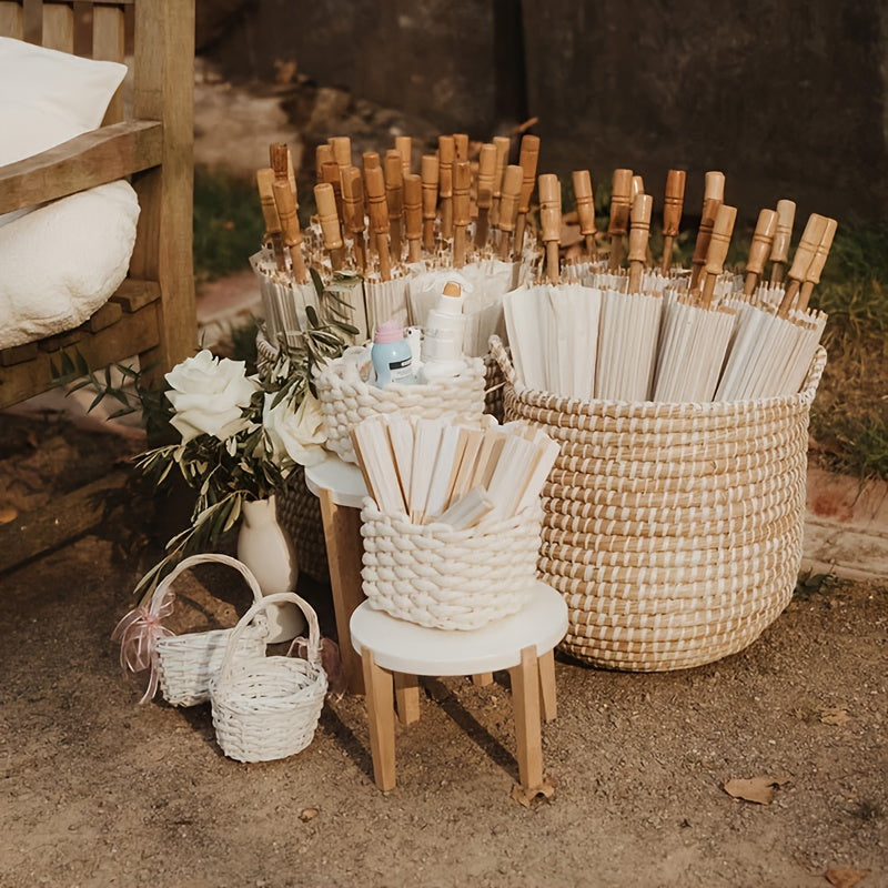 20\u002F10 Pack White Paper Parasol Umbrellas 23inch with 10-Rib Chinese\u002FJapanese Decorative Canopy - DIY Oiled Painting for Wedding, Bridal Party, Photo Shoots - Lightweight Portable Umbrella for Crafts & Events (No Coating)