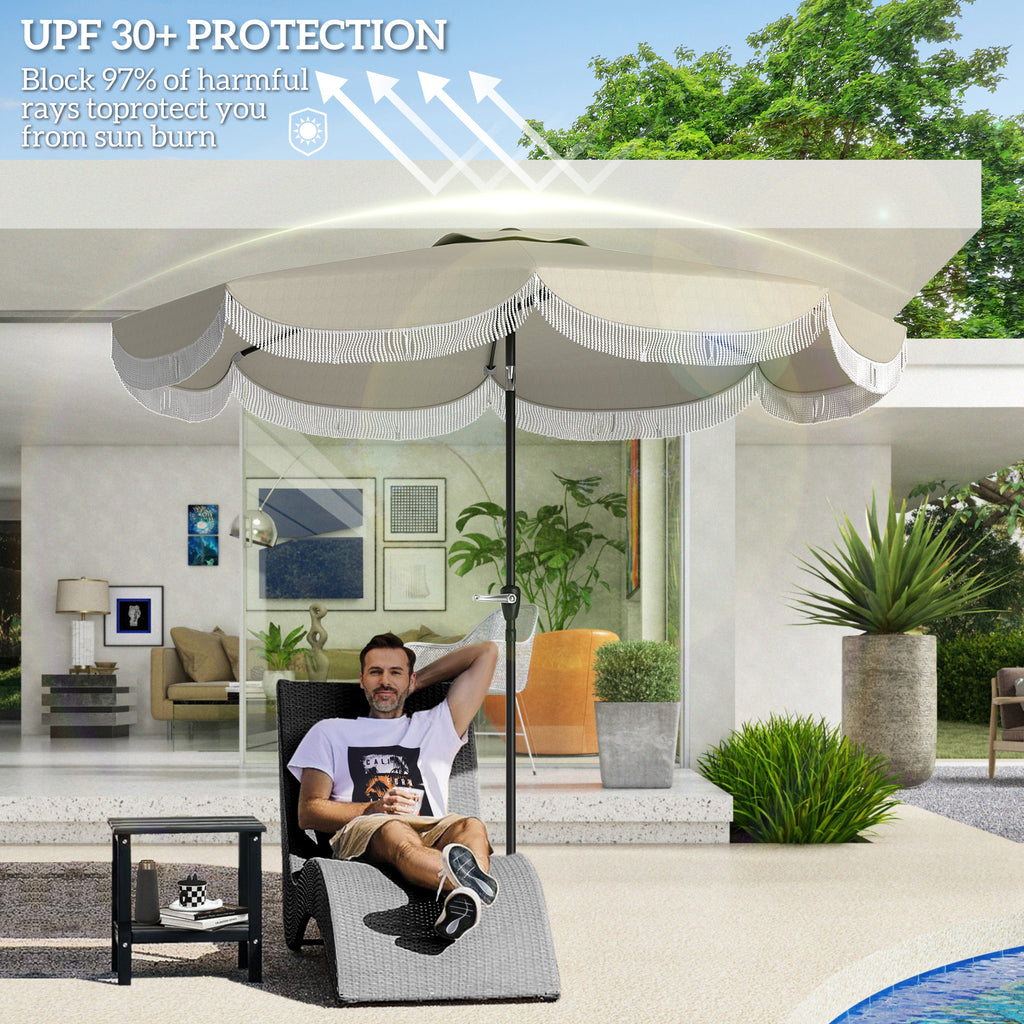 9ft Large Outdoor Patio Umbrella with UPF 30+, Heavy-Duty & 8-Rib Canopy, Manual Tilt & Vented Design - Easy-Curve Pole Lift System for Pool,, Balcony - Light Gray All-Purpose Shade Umbrella (Round