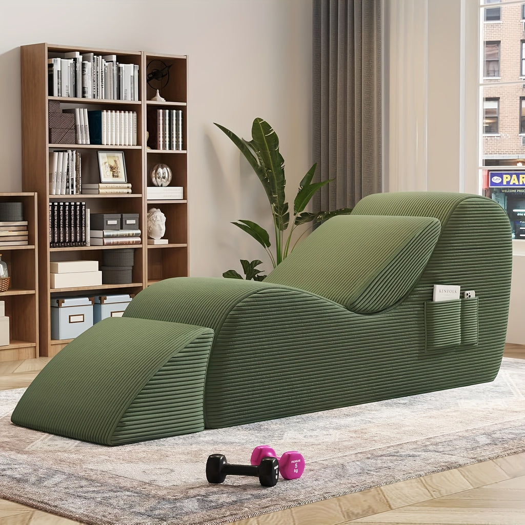 Adults' Ergonomic Yoga Chair with Ottoman - High-Density Foam Boneless Chaise Lounge, Lumbar & Side Pockets - Indoor Stretching Chair for Relaxation, Exercise, for Gym\u002FPilates\u002FStudio - Easy Setup (No Assembly)