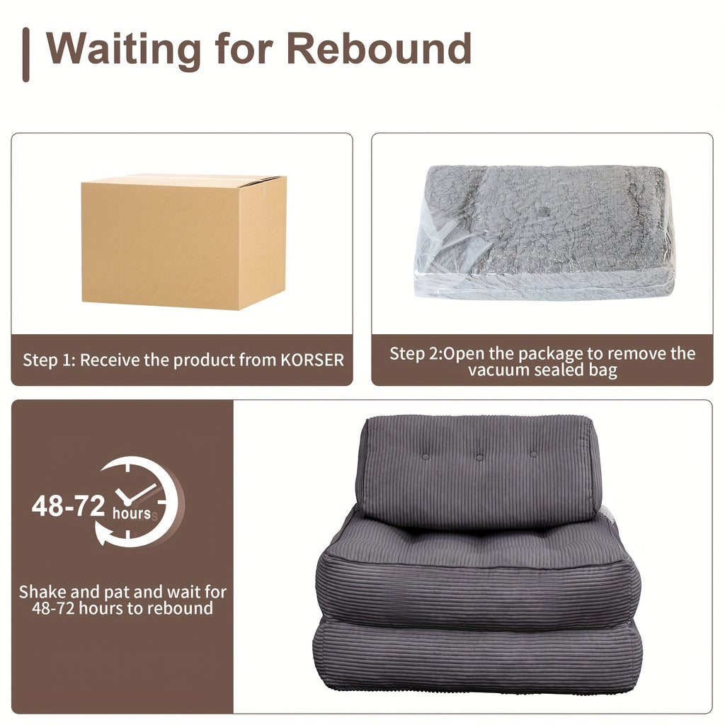 Folding Sofa Bed, Convertible Floor Recliner Chair with Back Support & Mattress, No Assembly Required, Portable Bed Chair for Adults, Small Spaces, Apartments, Dorms, Guest Rooms, Cushioned Padding, Grey Modern Bed Sofa