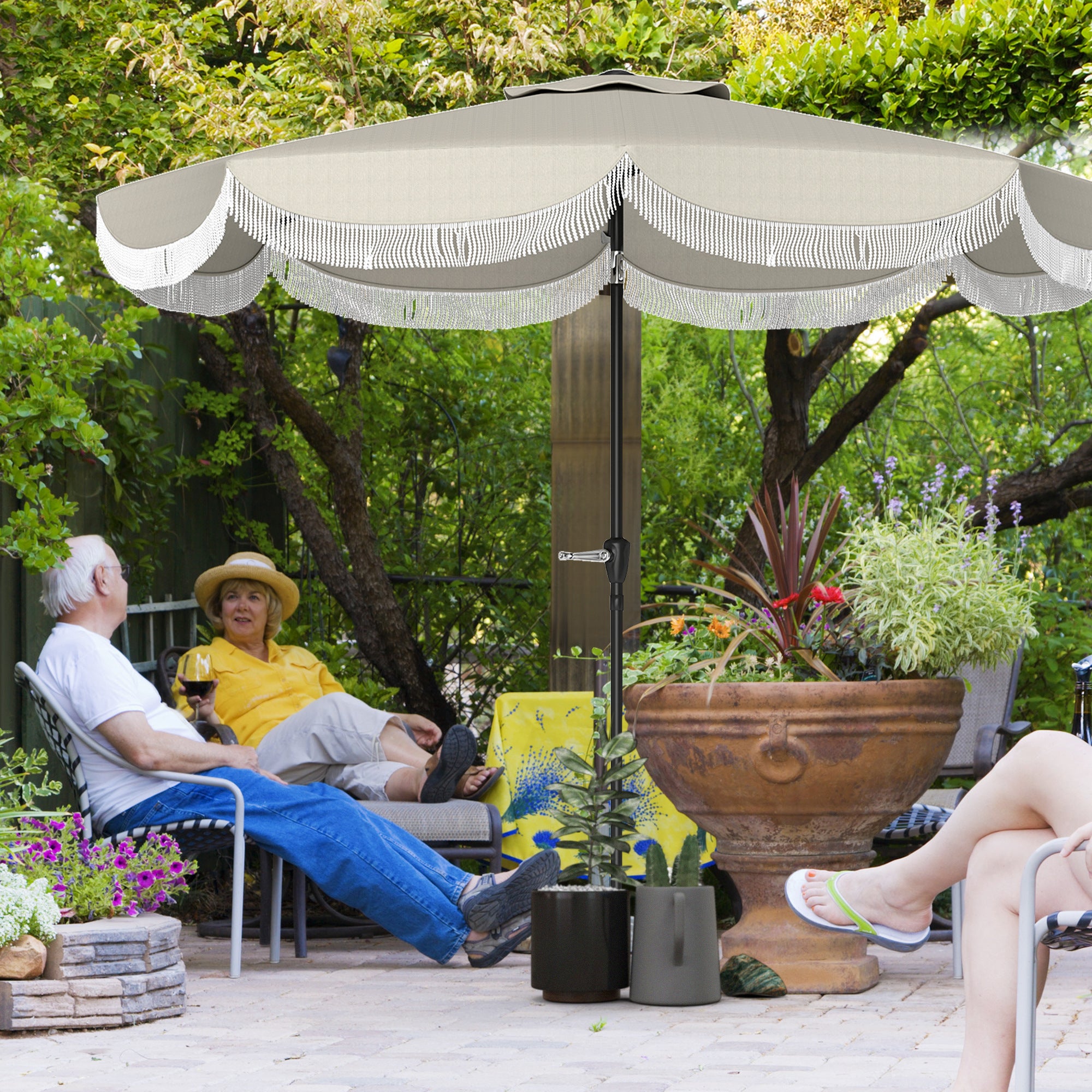 9ft Large Outdoor Patio Umbrella with UPF 30+, Heavy-Duty & 8-Rib Canopy, Manual Tilt & Vented Design - Easy-Curve Pole Lift System for Pool,, Balcony - Light Gray All-Purpose Shade Umbrella (Round